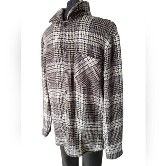 Brown Plaid  Tweed Overshirt Shacket New Men's Sz Medium - Picture 2 of 9